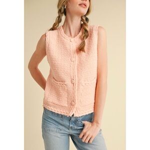 1149 • Peach Pink Sleeveless Knit Cardi Vest Top